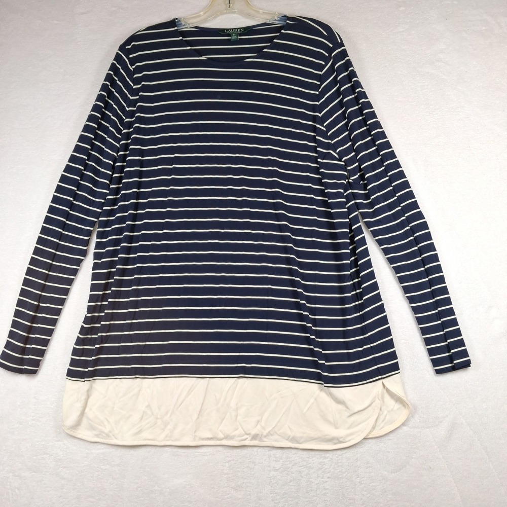 Lauren Ralph Lauren Tunic Shirt Striped Long Sleeve Shirttail Work Casual Top 2X